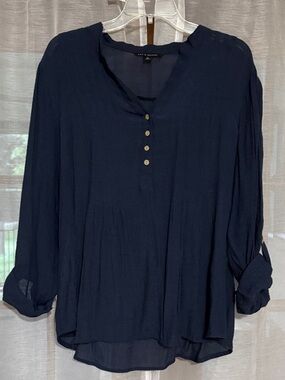 Zac & Rachel Navy Henley Peasant Blouse
